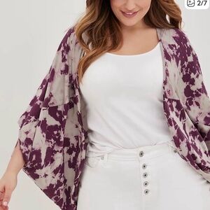 Torrid Purple and Cream Tie-Dye Kimono Cardigan